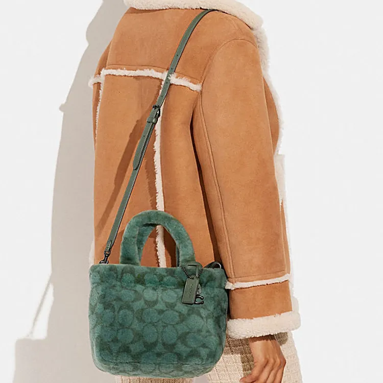 COACH Shearling Tote Bag, Shopping Bag, Handbag, Shoulder Bag, Crossbody Bag Trumpets Women's Green-3