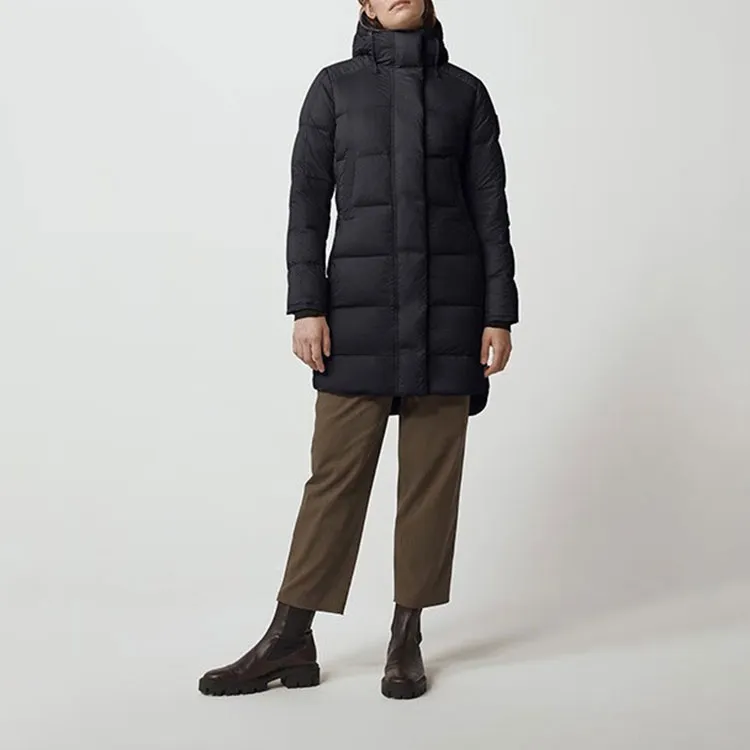 Canada Goose Alliston Series FW22 Solid Color Hooded Fitted Moderate Mid Length Down Jacket Women's Dark Blue-1