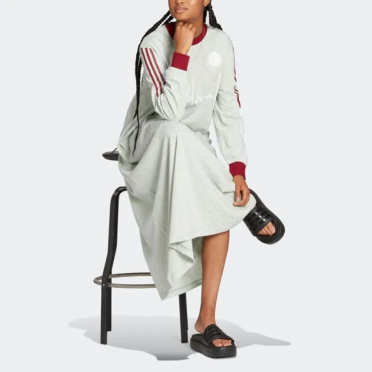 Adidas Long-Sleeved Dresses Women's Linen Green-3