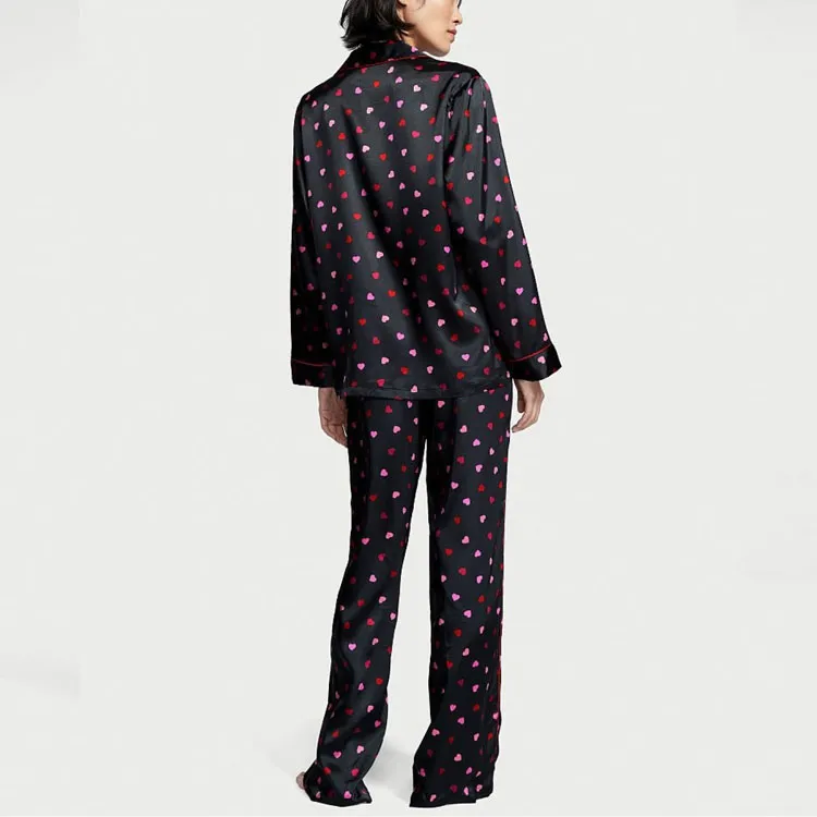 Victoria's Secret Satin Long Pajama Set Pajama Set Women's Black-2