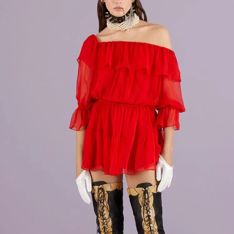 GUCCI Silk Chiffon Dress Red-3
