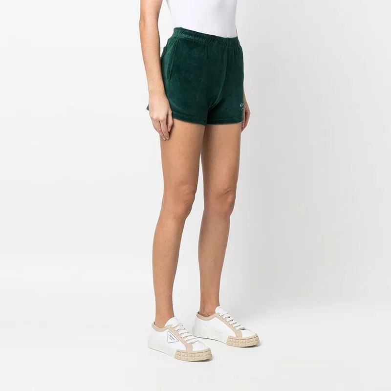 SPORTY & RICH Embroidered logo Velour Shorts-3