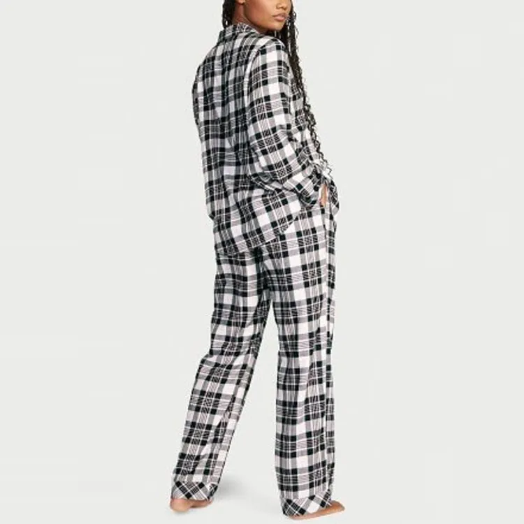 Victoria's Secret Pajama Set Women's Black White Plaid-2