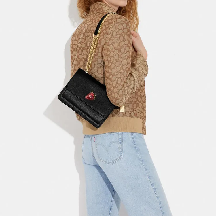 COACH Klare Canvas With Leather Chain Bag, Shoulder Bag, Crossbody Bag Medium Size Women's Black-4