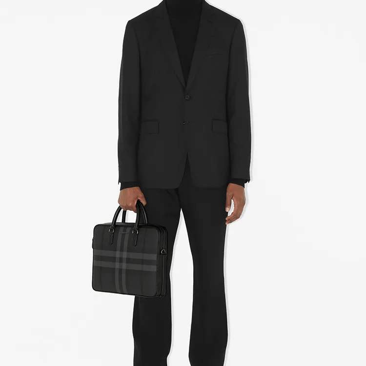 Burberry Calfskin Embellishment Handbag Shoulder Bag Crossbody Bag Briefcases Men's Charcoal Black-4