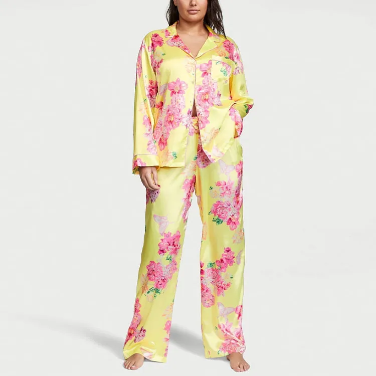 Victoria's Secret Satin Long Pajama Set Pajama Set Women's Yellow-2