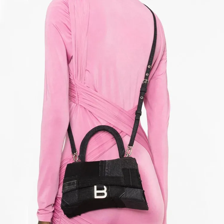 Balenciaga Hourglass Denim Hourglass Bag, Handbag, Shoulder Bag, Crossbody Bag Trumpets Women's Black-4