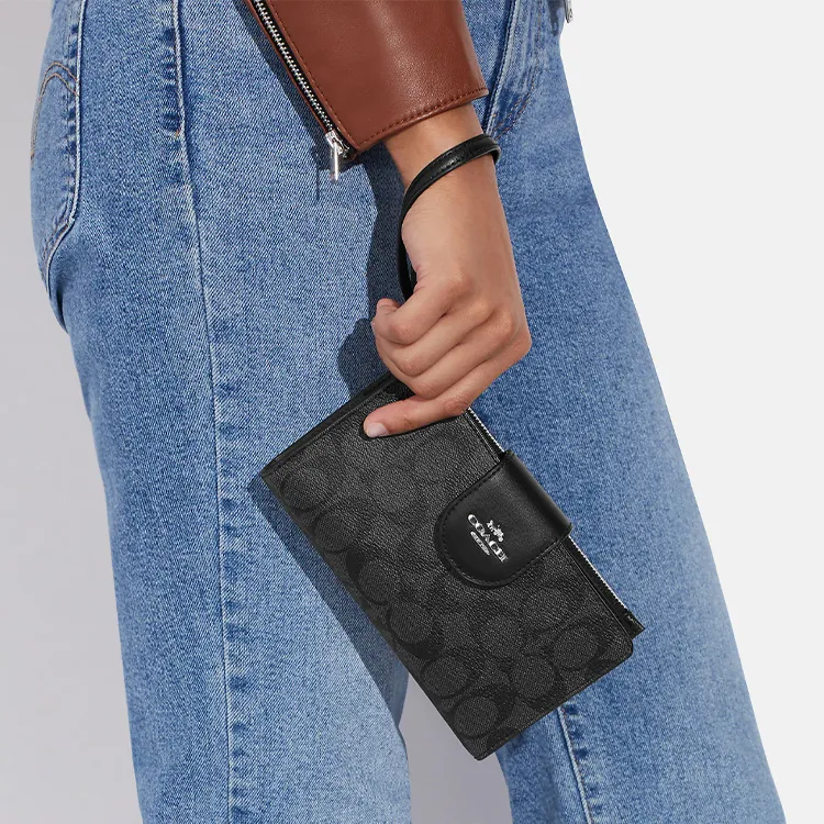 COACH Tech Wallet Coated Canvas With Smooth Leather Document Bag, Card Holder, Wallet Men's Black-5