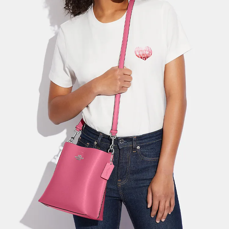 COACH Mollie Leather Tote Bag, Shopping Bag, Handbag, Shoulder Bag, Crossbody Bag Small Size Women's Light Red Purple-4