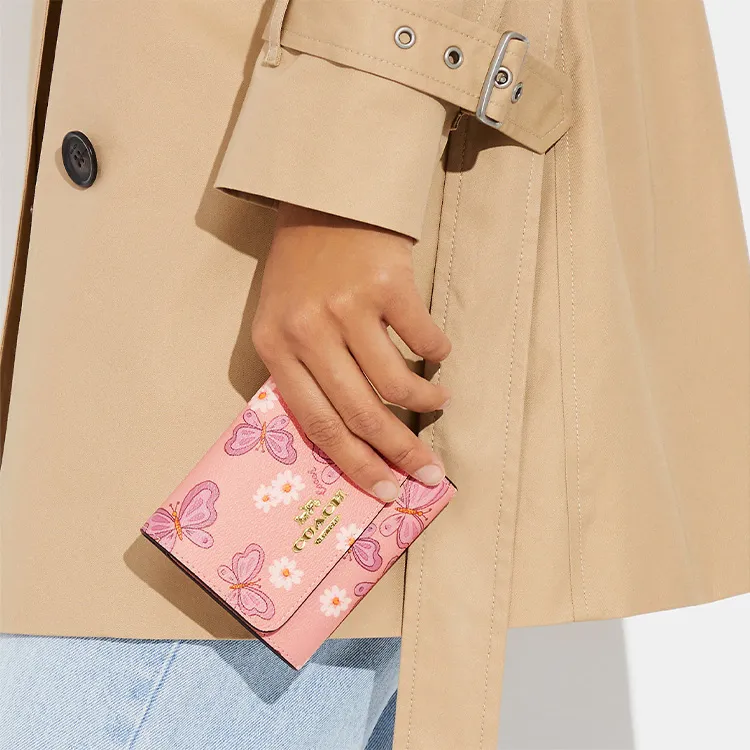 COACH Trifold Wallet Coated Canvas Coin Purses Wallets Small Size Women's Pink-4