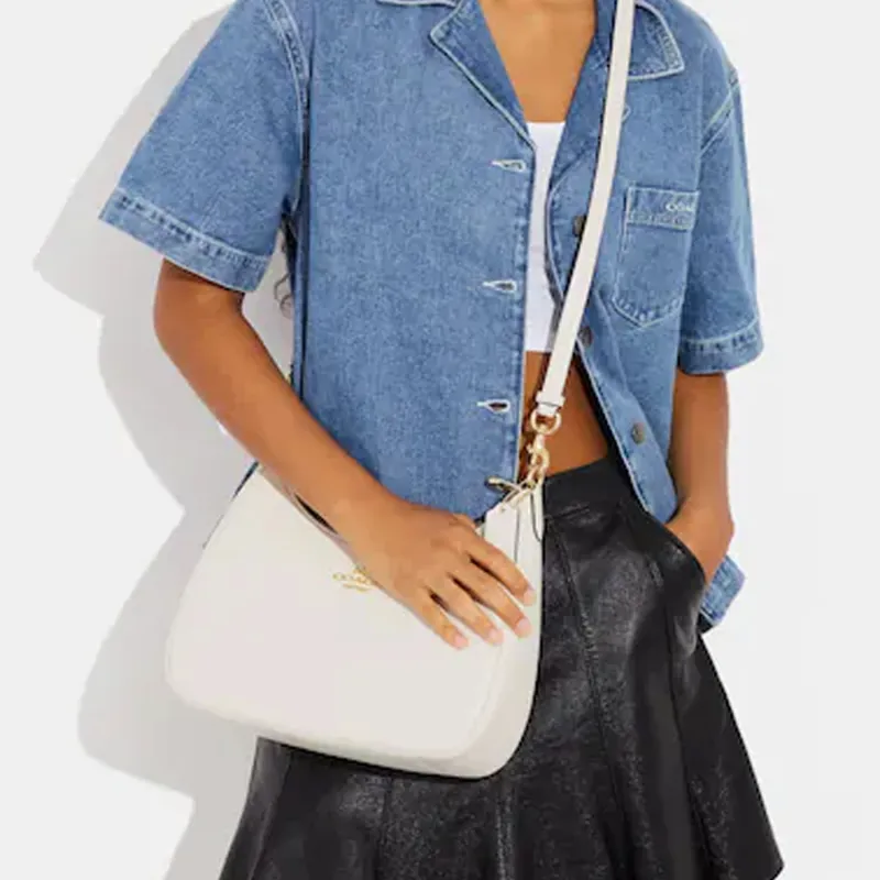 COACH Hobo Cow Leather Crescent Bag, Handbag, Shoulder Bag Women's White-3