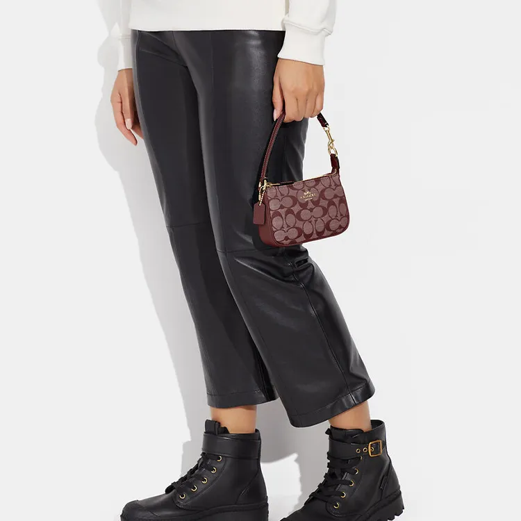 COACH Nolita Canvas With Leather Handbag Clutch Mini Women's Burgundy-3