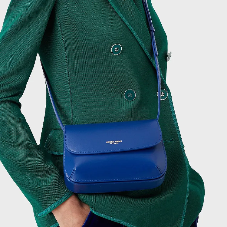 GIORGIO ARMANI Leather Shoulder Bag Crossbody Bag Mini Women's Electric Blue-3