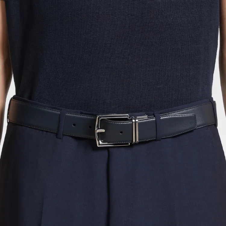 Ermenegildo Zegna Leather Belts Men Marine Blue/Black-1