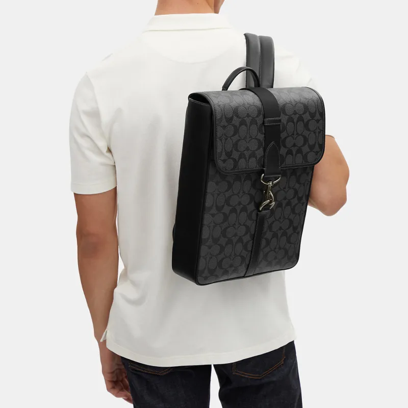 COACH Canvas With Leather Laptop Bag Backpack Tubas Men's Black-3