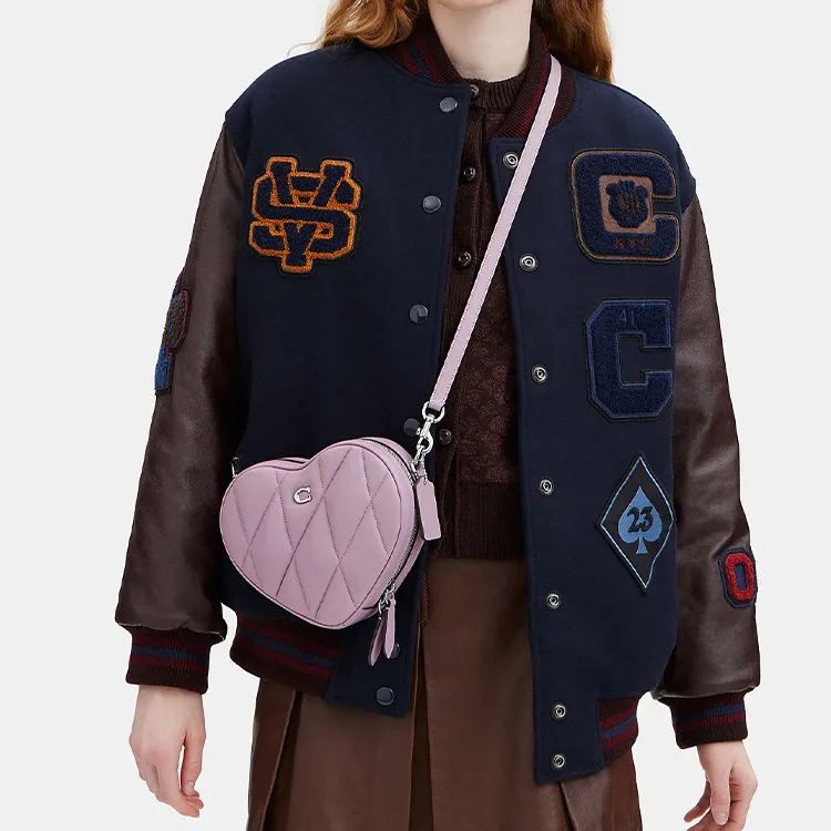 COACH Heart Quilted Leather Heart Bag, Shoulder Bag, Crossbody Bag Trumpets Women's Purple-3