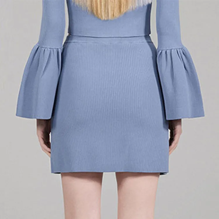 Self portrait FW22 Casual Short Skirts Women's Mist Blue-3