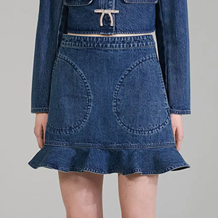 Self-portrait Denim Short Skirts Women's Denim Blue-3