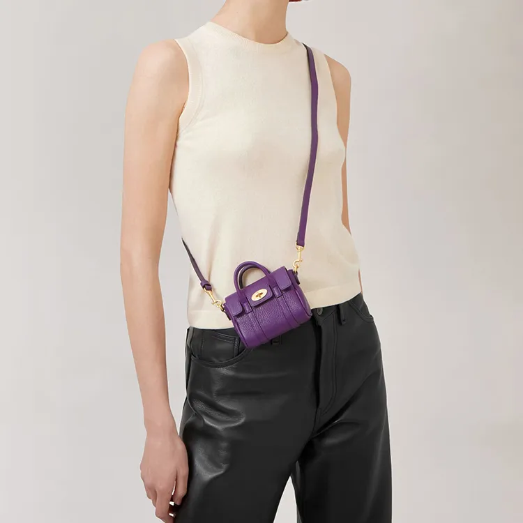 Mulberry Cow Leather Handbag Shoulder Bag Crossbody Bag Extra Mini Women's Purple-3