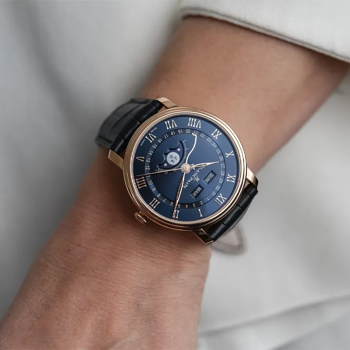 BLANCPAIN VILLERET Automatic Mechanical Movement Men's Watch Blue Dial Red Gold Watch Case Genuine Leather Strap-2