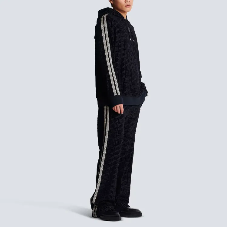 BALMAIN Monogrammed Velvet Hoodie-4