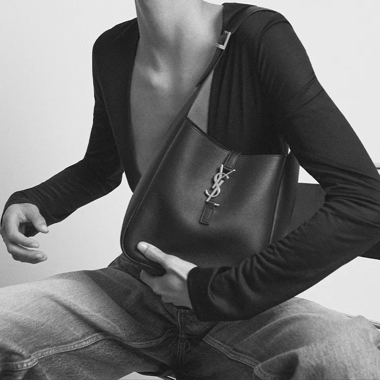 SAINT LAURENT LE5A7 Smooth Cow Leather Hobo Bag, Handbag, Shoulder Bag Women's Gray-5