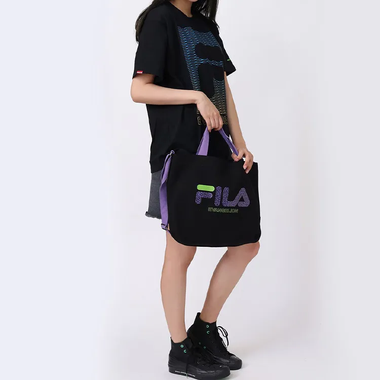 FILA Cotton Tote Bag Shopping Bag Handbag Shoulder Bag Regular Unisex Black-3