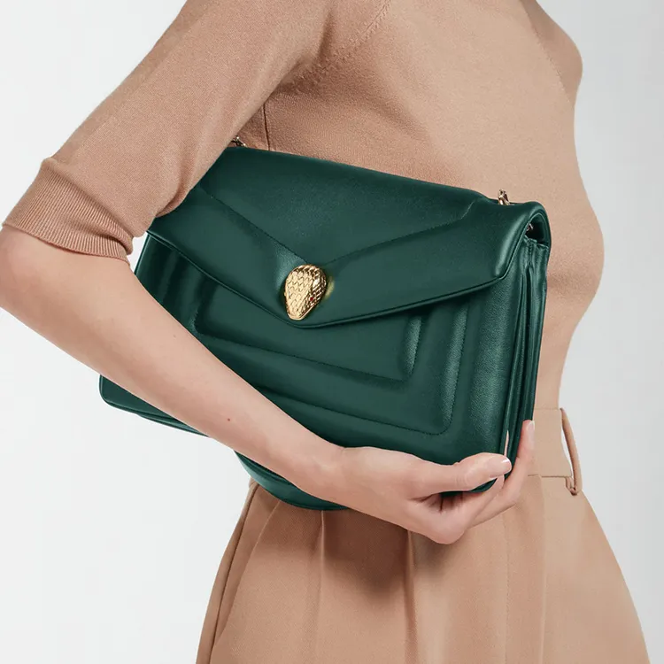 BVLGARI Serpenti Reverse Calfskin Crossbody Bag Shoulder Bag Medium Size Women's Green-7