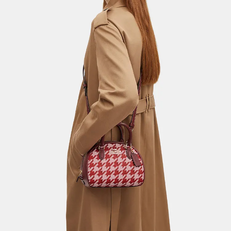 COACH Sydney Coated Canvas With Leather Dome Bag, Shoulder Bag, Crossbody Bag, Handbag Small Size Women's Burgundy-3