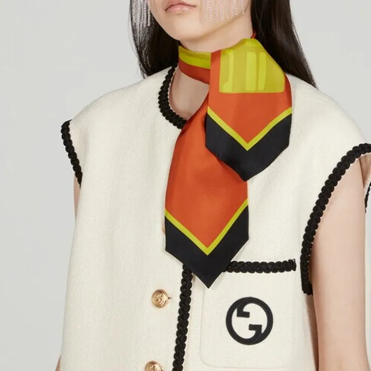 GUCCI Silk Scarves Women's Orange/Yellow-2