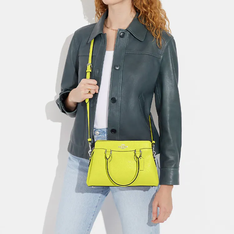 COACH Darcie Cross-Stitch Leather Kelly Bag Shoulder Bag Crossbody Bag Handbag Mini Women's Lemon-3