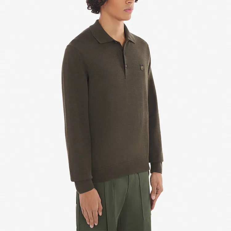 Maison Kitsune Fox Head Patch Knit Polo Shirt-3