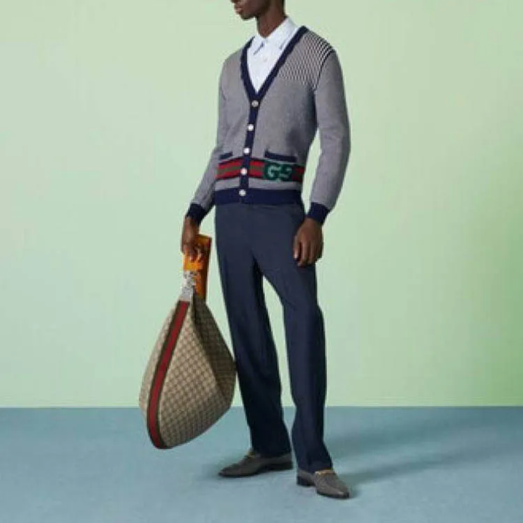 GUCCI Logo Intarsia Button Up Cardigan-3