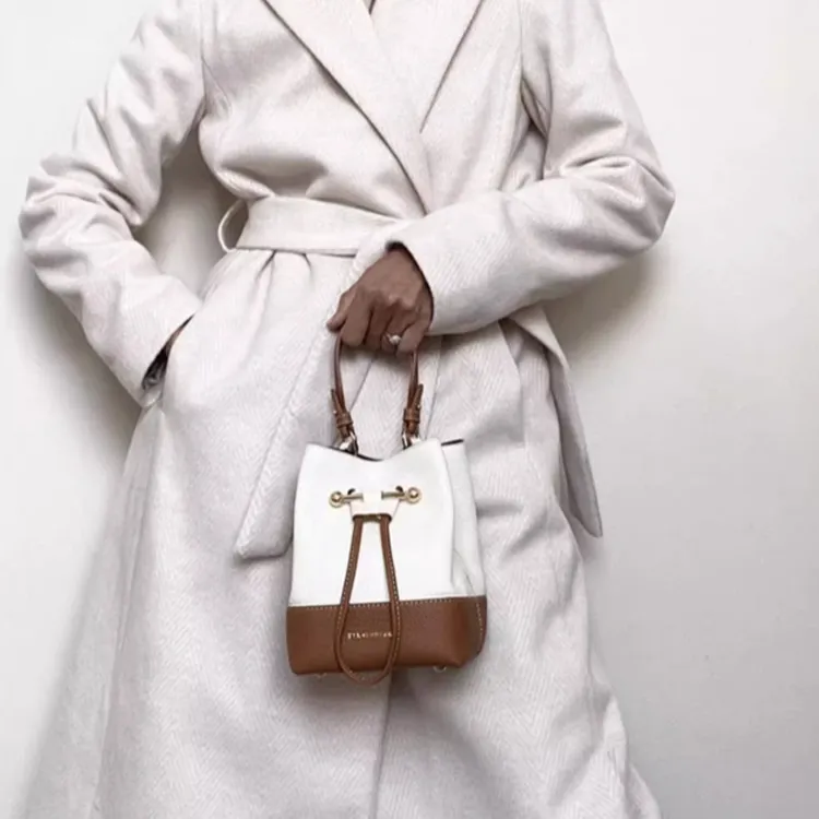 Strathberry Cow Leather Bucket Bag Portable Crossbody Bag Shoulder Bag Women's Brown/White-4