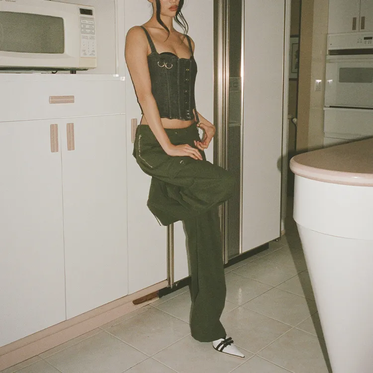 With Jean Cargo Pants Women's Khaki Green-4