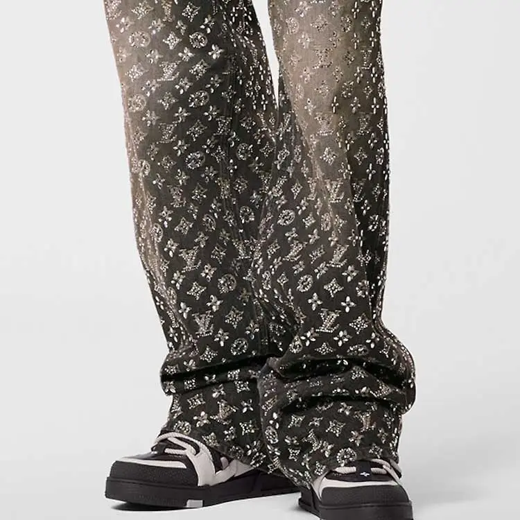 LOUIS VUITTON Made To Order Embroidered Monogram Baggy Denim Pants-5