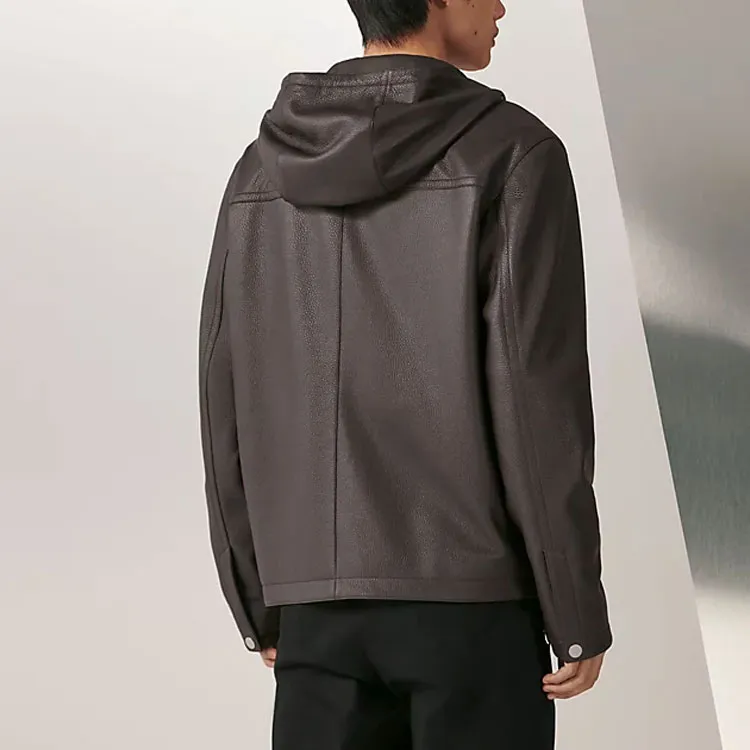 HERMES Leather Jackets Men Dark Brown-2