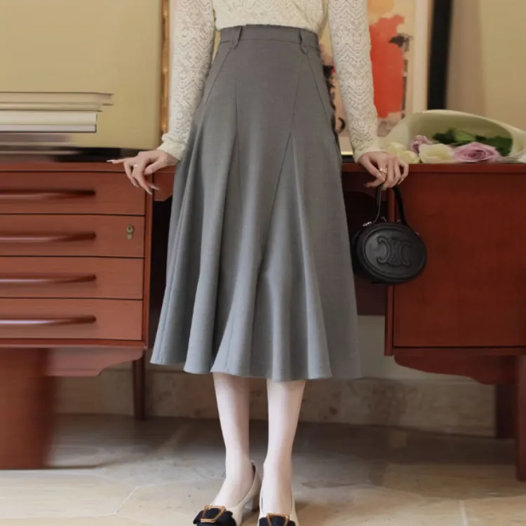 Casual Long Skirts Women's Light Gray-1