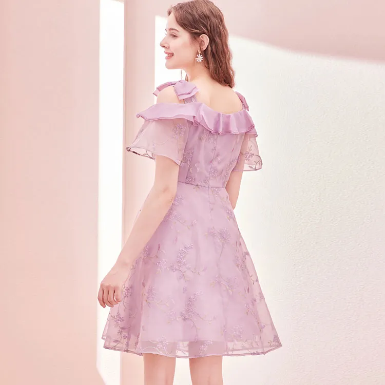 Tulip Taste Short Sleeved Dresses Women's Vine Purple Flower-2