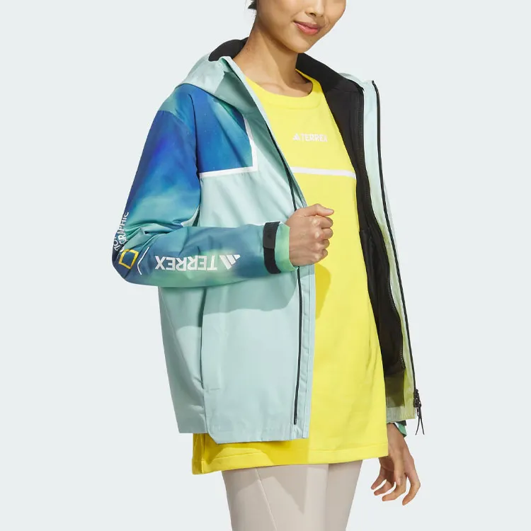Adidas x National Geographic Waterproof And Windproof Windbreaker Jacket Women's Cyan-5