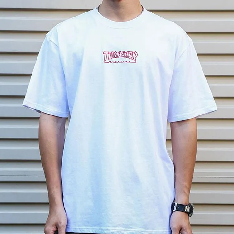 Thrasher Crew Neck Loose Fit Straight Short Sleeved T Shirt Japan Version Unisex White-1