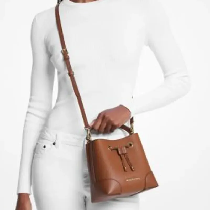 MICHAEL KORS Litchi Grain Leather Bucket Bag, Shoulder Bag, Crossbody Bag, Handbag Trumpets Women's Brown-7