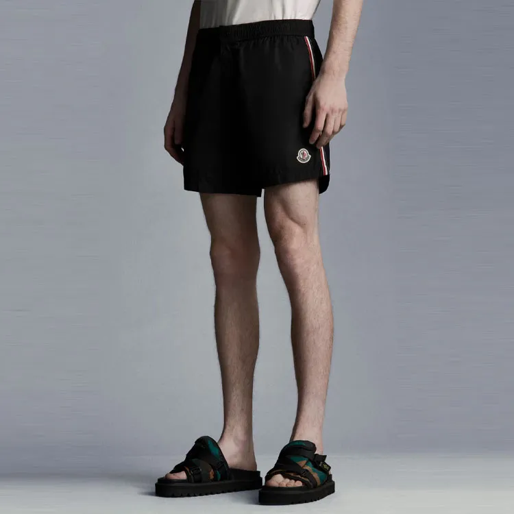 Moncler Logo Patch Stripe Detailed Swim Shorts-4