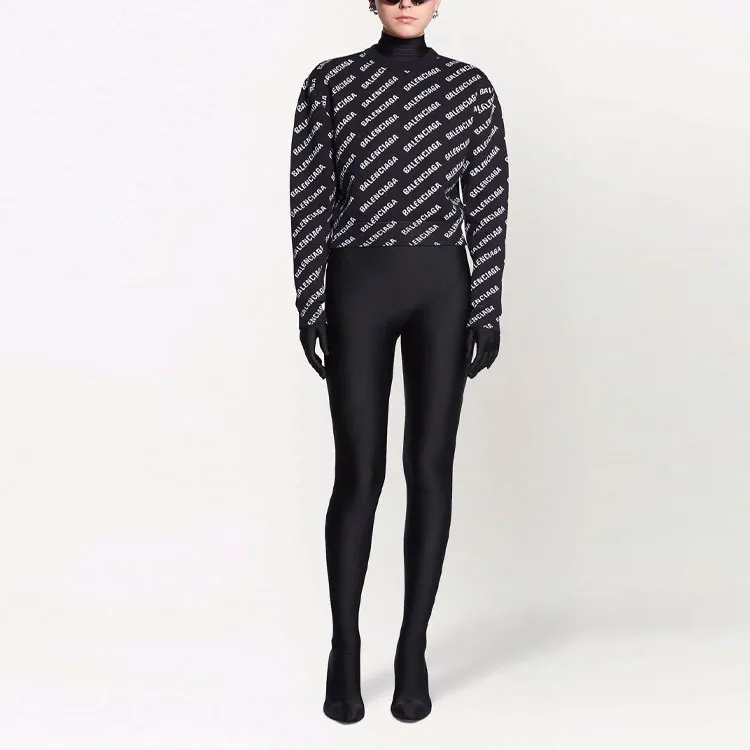 Balenciaga All Over Logo Crewneck 'Black/White'-1