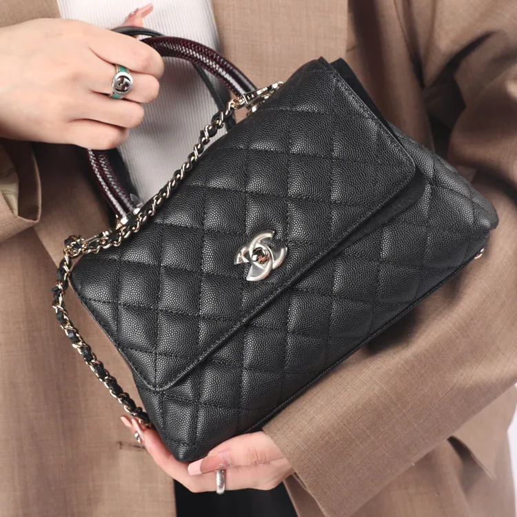 CHANEL Coco Handle Caviar Cow Leather Shoulder Bag, Crossbody Bag, Handbag Trumpets Women's Black-7