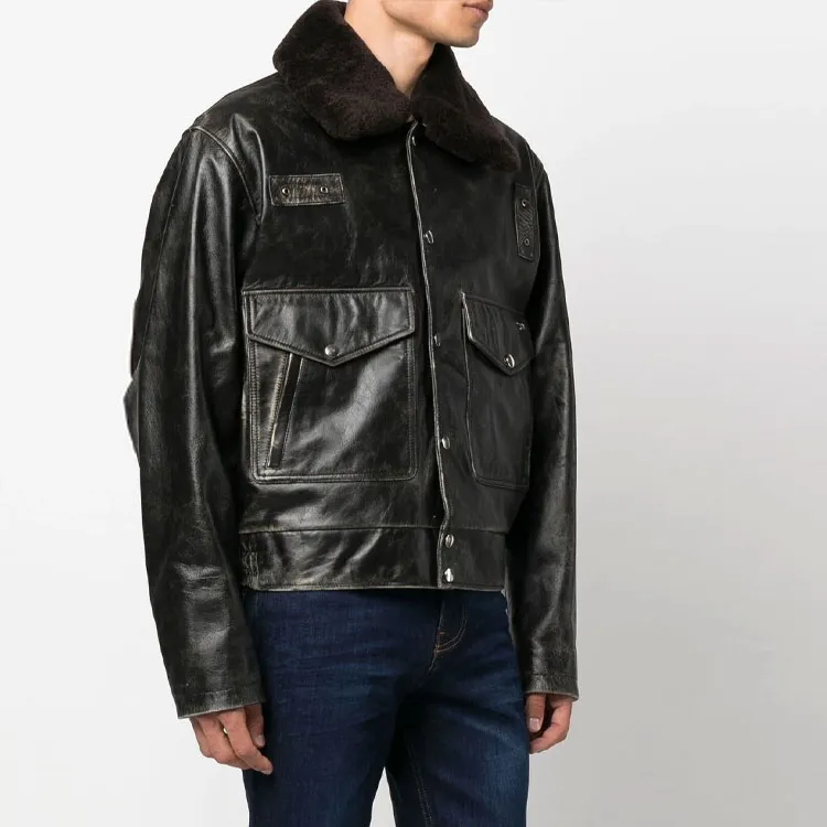 DIESEL Leather Jackets Men Black-3
