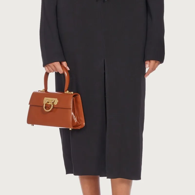 FERRAGAMO Cow Leather Shoulder Bag Crossbody Bag Handbag Women's Brown-4