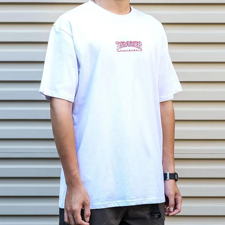 Thrasher Crew Neck Loose Fit Straight Short Sleeved T Shirt Japan Version Unisex White-3