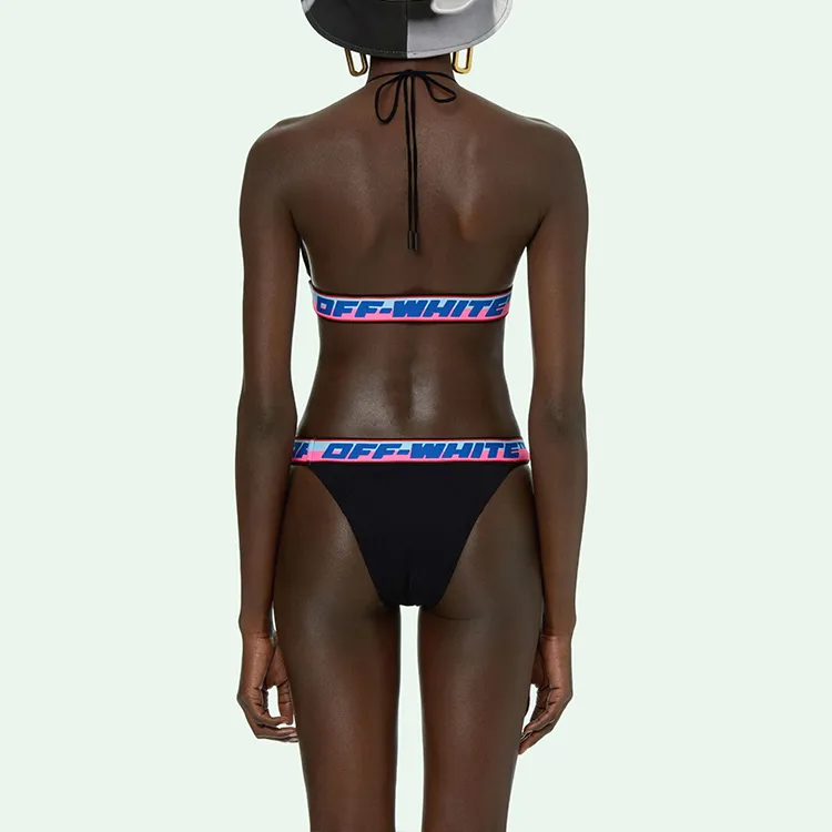OFF WHITE Logo Tape Bikini Black Blue Pink-3