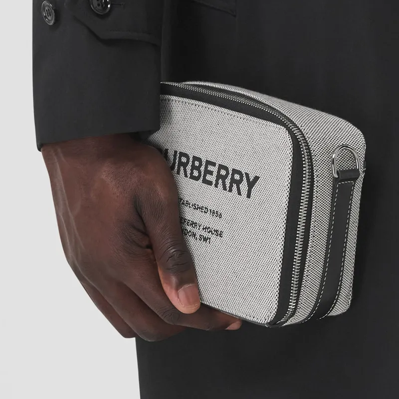 Burberry Horseferry Canvas With Leather Handheld Crossbody Bag Shoulder Bag Men's Charcoal Gray Black-5